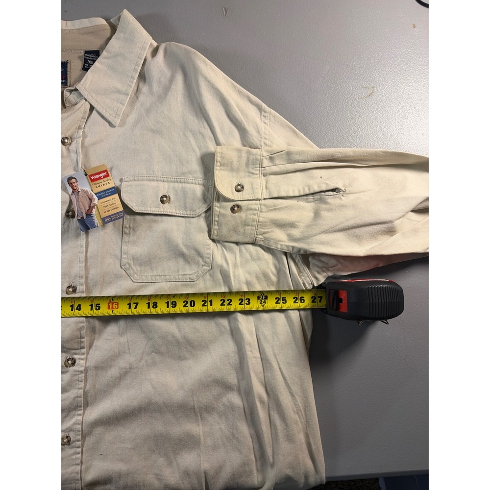 Wrangler Button Down Shirt Mens 3XL Tan 100% Cotton Long Sleeve Double Pocket - Picture 3 of 7
